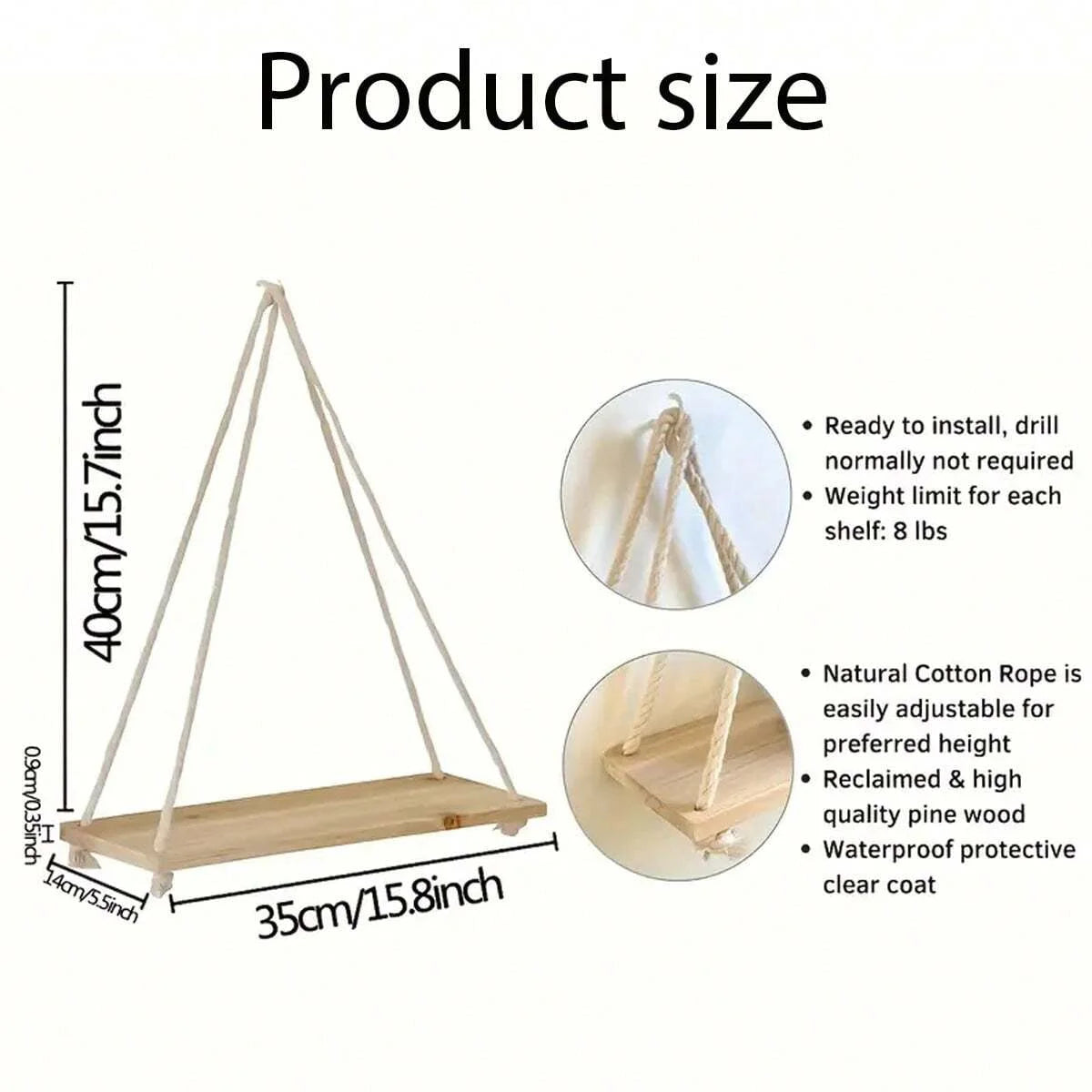 Wooden Swing Hanging Wall Shelf