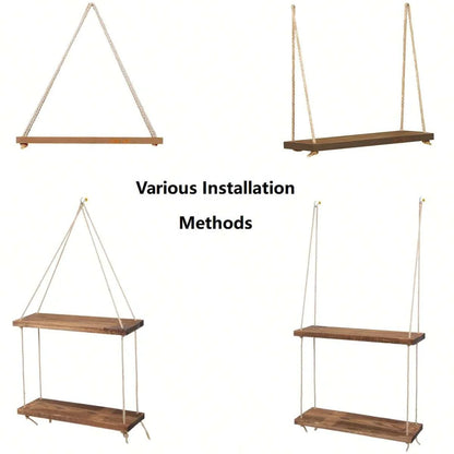 Wooden Swing Hanging Wall Shelf