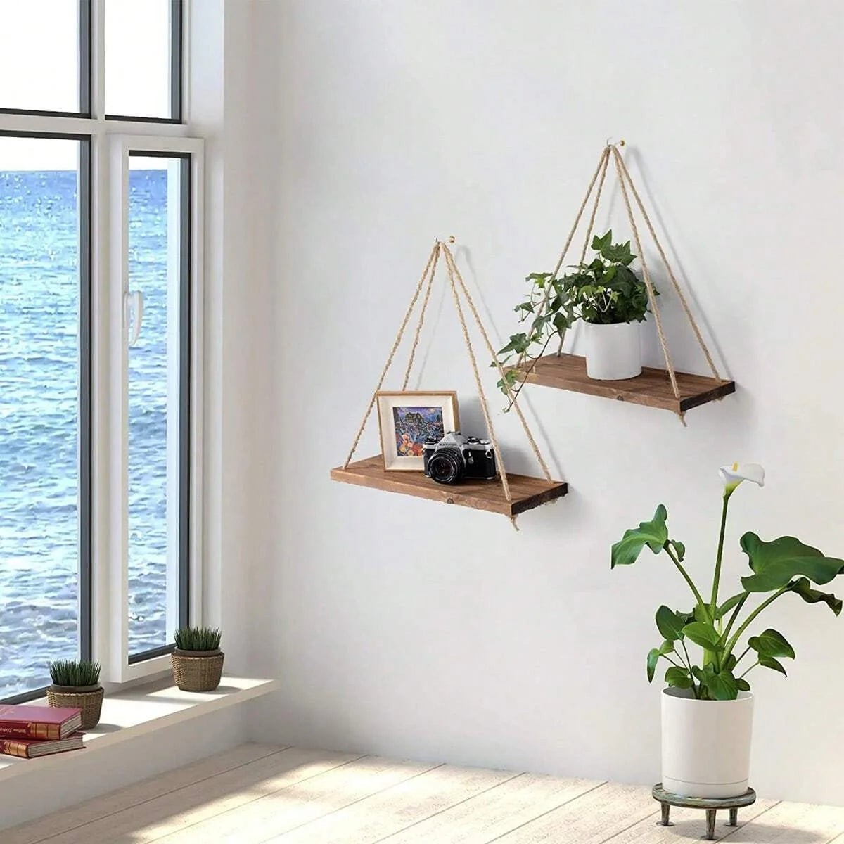 Wooden Swing Hanging Wall Shelf