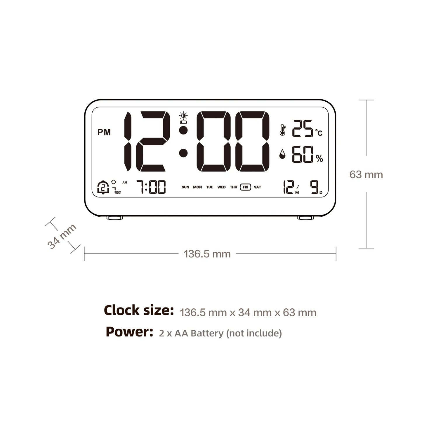 Multifunctional LED Display Alarm Clock with Adjustable Brightness