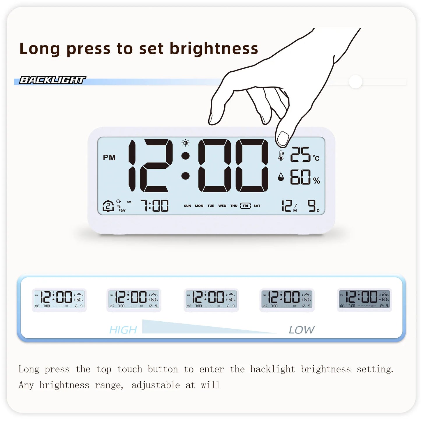 Multifunctional LED Display Alarm Clock with Adjustable Brightness